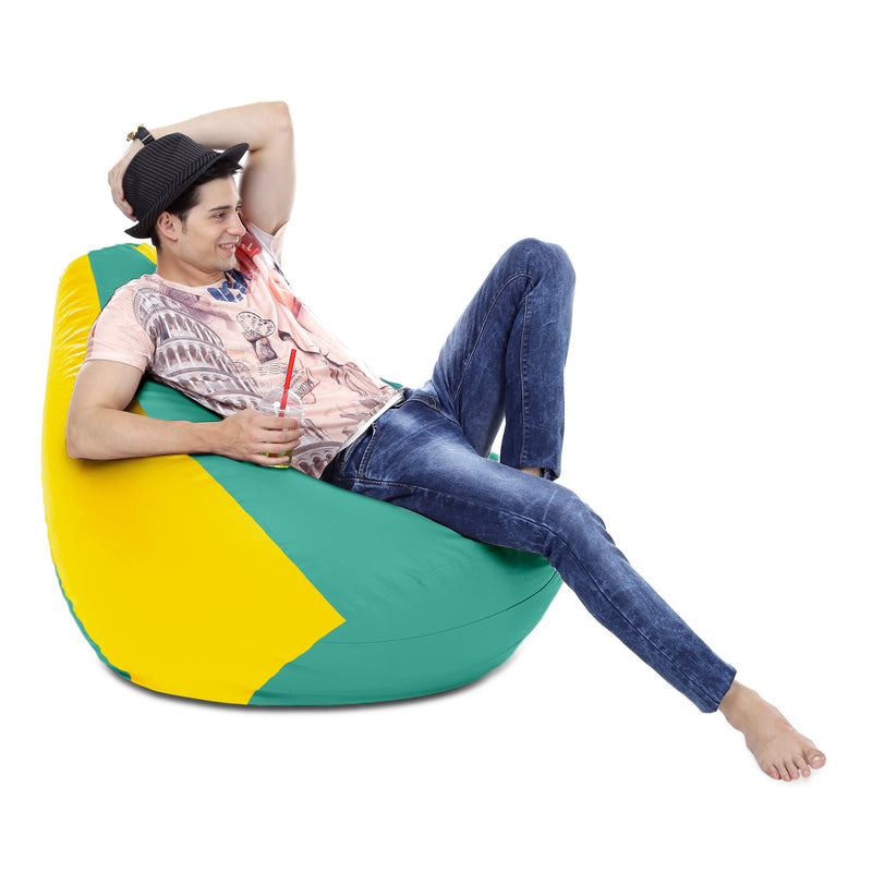 Style Homez Premium Leatherette Classic Bean Bag XXXL Size Teal Yellow Color Filled with Beans Fillers