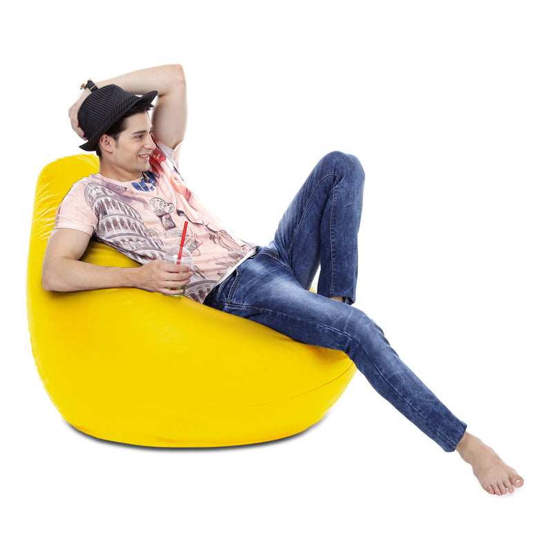 Style Homez Premium Leatherette Classic Bean Bag XXXL Size Yellow Color Filled with Beans Fillers