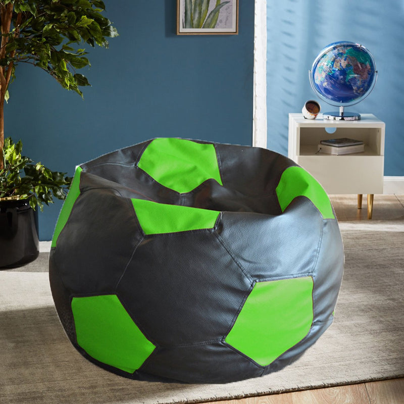 Style Homez Premium Leatherette Football Bean Bag XXL Size Black-Green Color, Cover Only