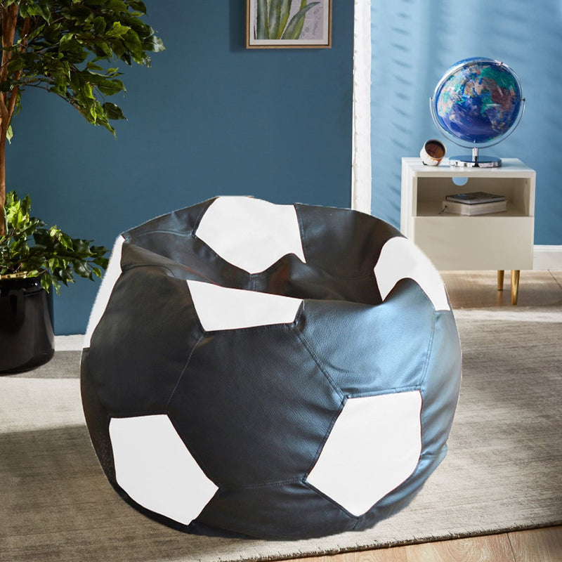 Style Homez Premium Leatherette Football Bean Bag XXL Size Black-White Color Filled with Beans Fillers