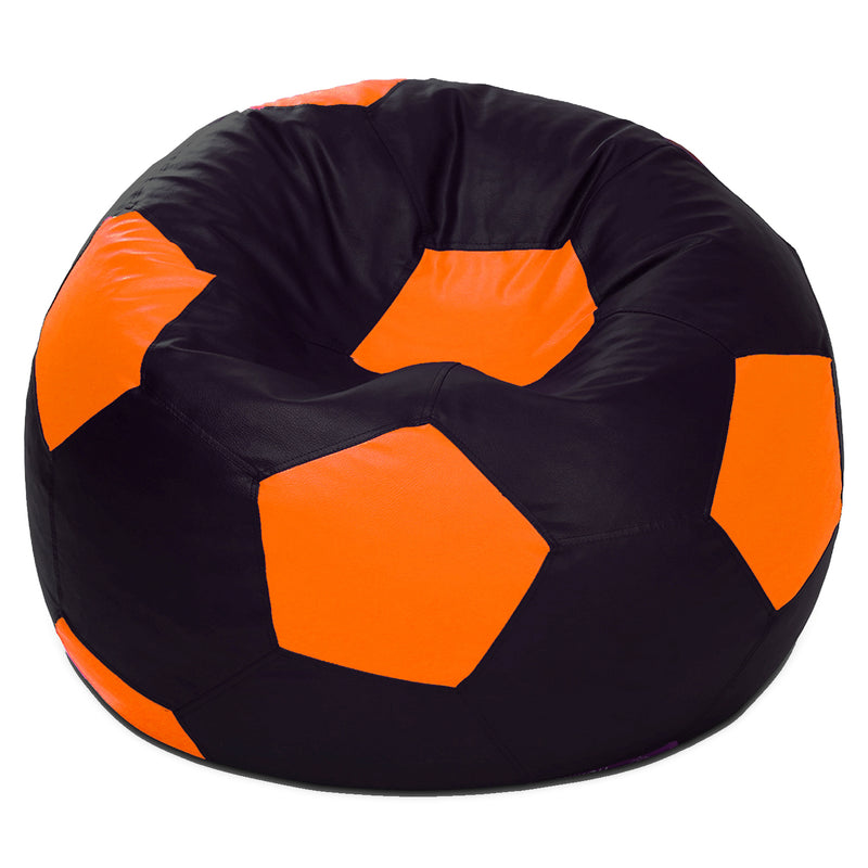 Style Homez Premium Leatherette Football Bean Bag XXXL Size Black-Orange Color, Cover Only