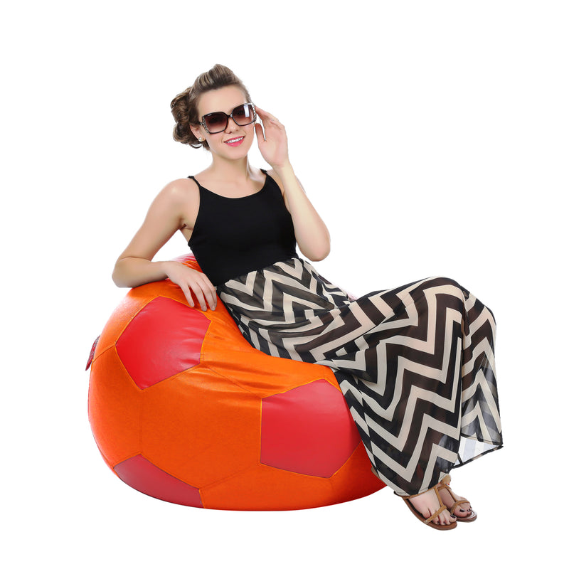 Style Homez Premium Leatherette Football Bean Bag XXXL Size Orange-Red Color, Cover Only