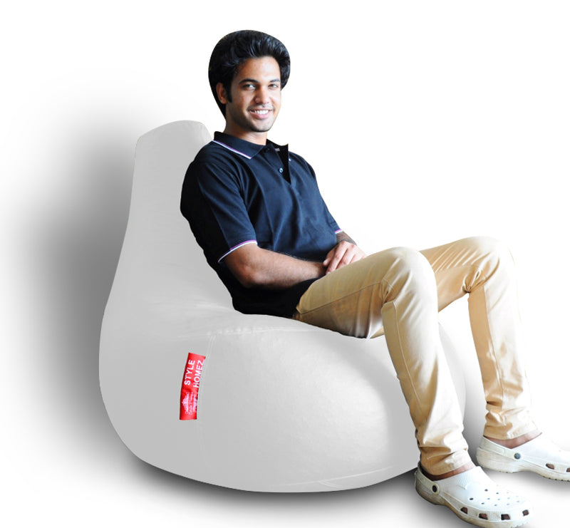 Style Homez Premium Leatherette XXL Bean Bag Gaming Chair Elegant White Color Filled with Beans Fillers