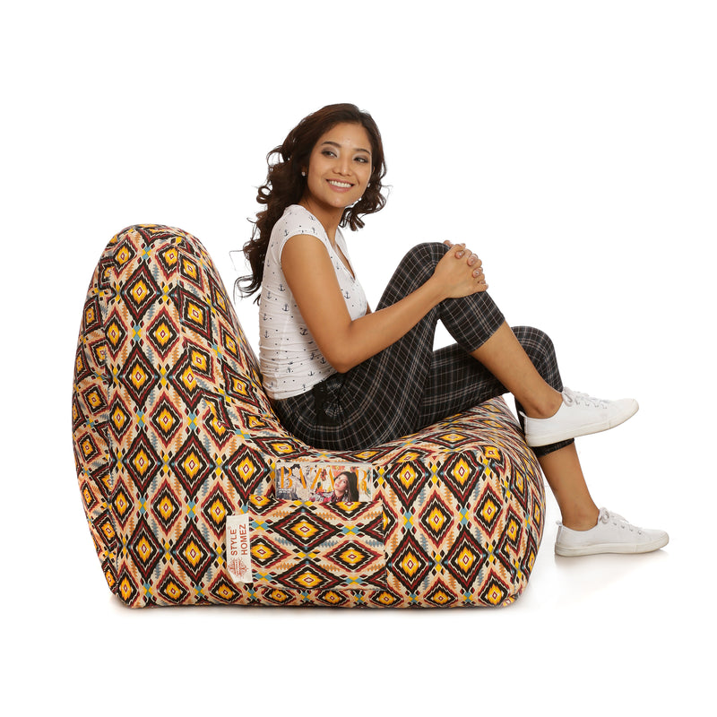 Style Homez Hackey Cotton Canvas Geometric Printed Bean Bag XXL Size With Fillers