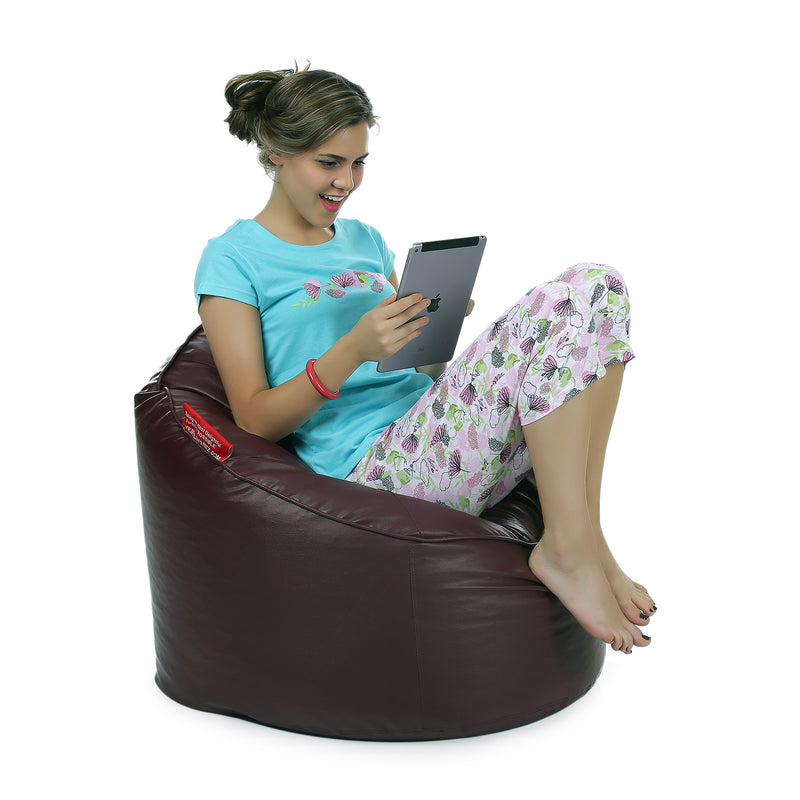Style Homez Premium Leatherette Mooda Rocker Lounger Bean Bag XXL Size Chocolate Brown Color Filled With Beans