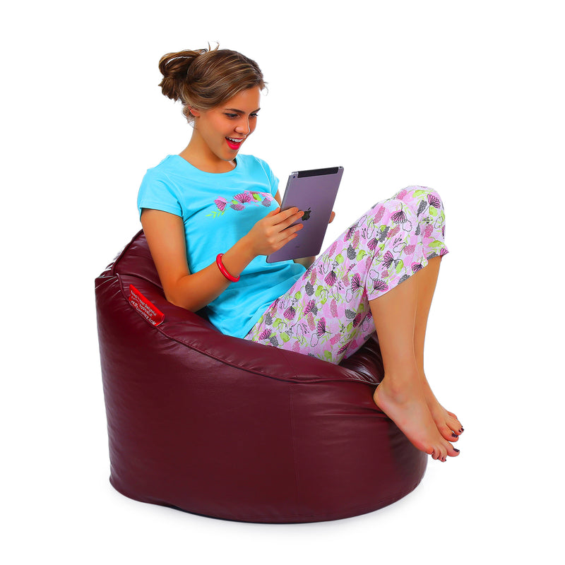 Style Homez Premium Leatherette Mooda Rocker Lounger Bean Bag XXL Size Maroon Color Filled With Beans