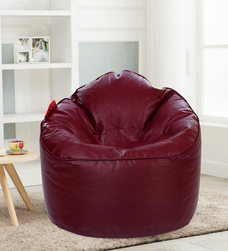 Style Homez Premium Leatherette Mooda Rocker Lounger Bean Bag XXL Size Maroon Color Filled With Beans