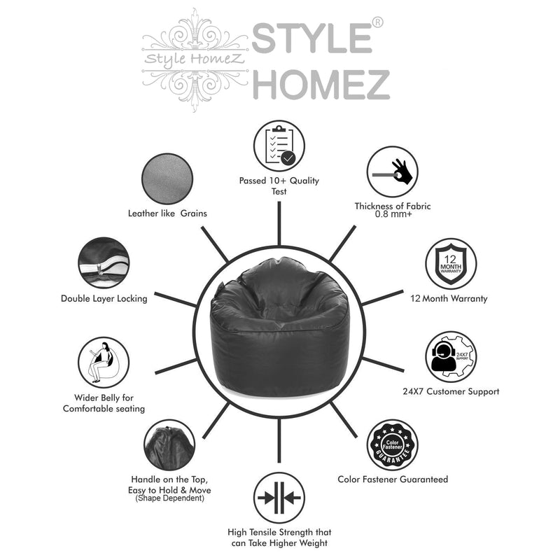 Style Homez Premium Leatherette Mooda Rocker Lounger Bean Bag XXL Size Orange Color Filled With Beans