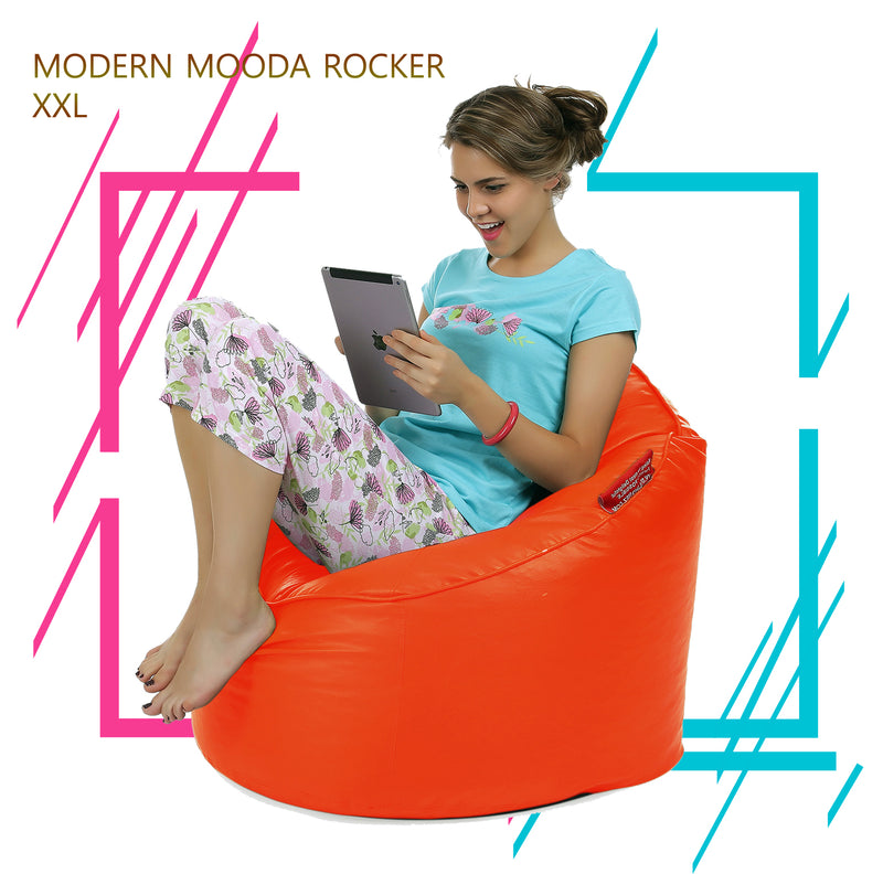 Style Homez Premium Leatherette Mooda Rocker Lounger Bean Bag XXL Size Orange Color Cover Only