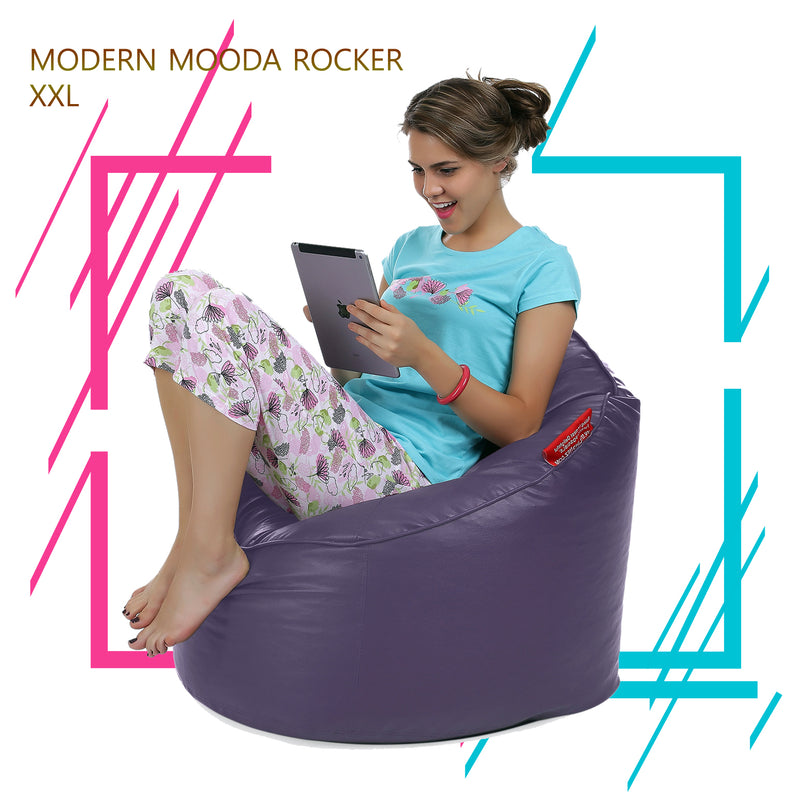 Style Homez Premium Leatherette Mooda Rocker Lounger Bean Bag XXL Size Purple Color Filled With Beans