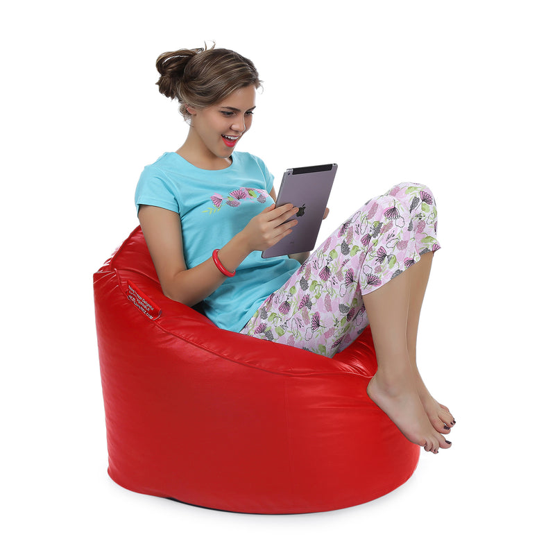 Style Homez Premium Leatherette Mooda Rocker Lounger Bean Bag XXL Size Red Color Filled With Beans