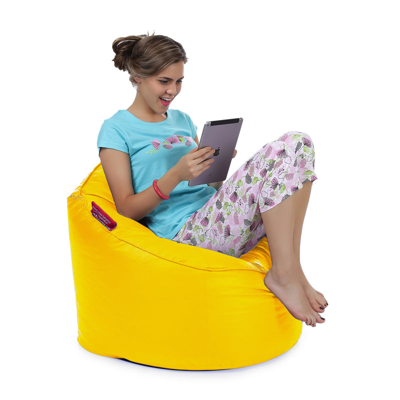 Style Homez Premium Leatherette Mooda Rocker Lounger Bean Bag XXL Size Yellow Color Filled With Beans