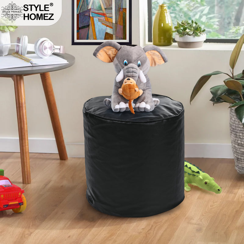 Style Homez Premium Leatherette Classic Poof Bean Bag Ottoman Stool Large Size Black Color Filled with Beans Fillers