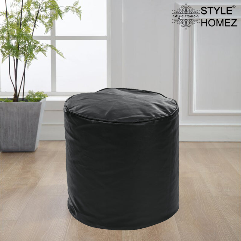 Style Homez Premium Leatherette Round Poof Bean Bag Ottoman Stool Large Size Black Color Cover Only