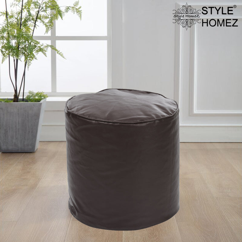 Style Homez Premium Leatherette Classic Poof Bean Bag Ottoman Stool Large Size Chocolate Brown Color Filled with Beans Fillers