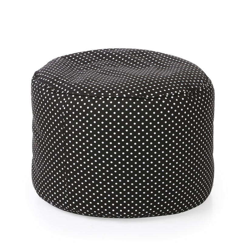 Style Homez Round Cotton Canvas Polka Dots Printed Bean Bag Ottoman Stool Large with Beans, Black Color