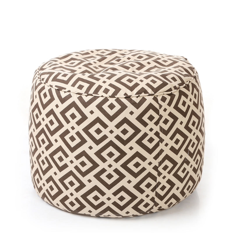 Style Homez Round Cotton Canvas Geometric Printed Bean Bag Ottoman Stool Large with Beans, Brown Color