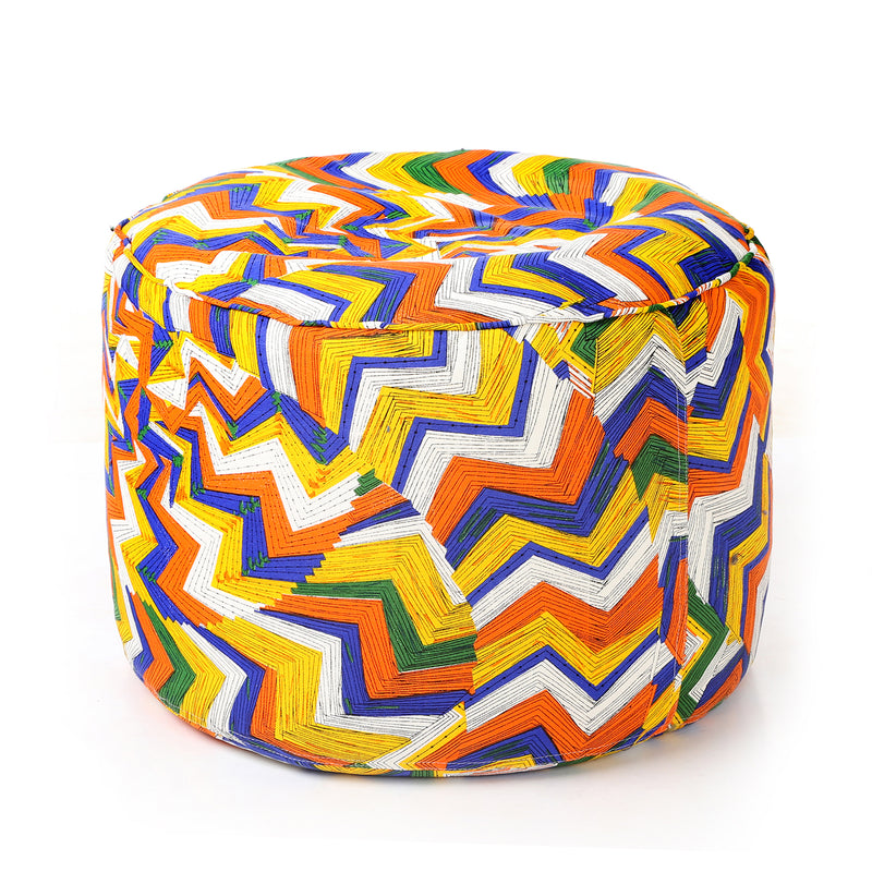 Style Homez Round Cotton Canvas Geometric Printed Bean Bag Ottoman Stool Large Cover Only, Multi Color