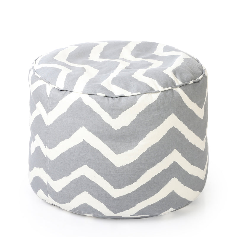 Style Homez Round Cotton Canvas Stripes Printed Bean Bag Ottoman Stool Large with Beans, Grey Color