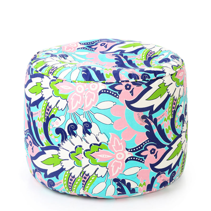Style Homez Round Cotton Canvas Floral Printed Bean Bag Ottoman Stool Large Cover Only, Multi Color