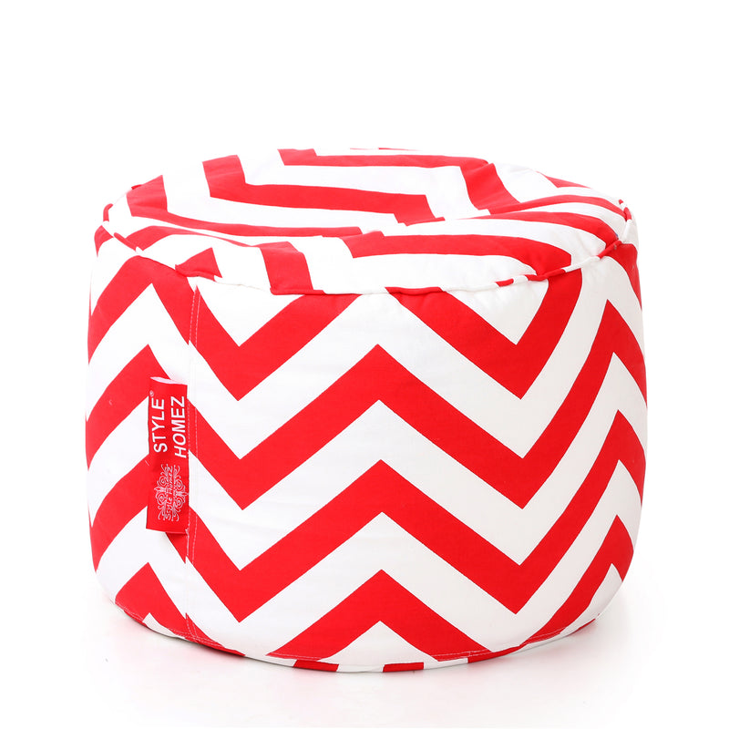 Style Homez Round Cotton Canvas Stripes Printed Bean Bag Ottoman Stool Large Cover Only, Red Color