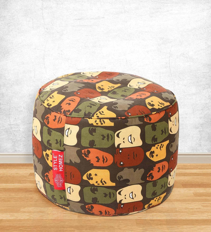 Style Homez Round Cotton Canvas Abstract Printed Bean Bag Ottoman Stool Large with Beans, Multi Color
