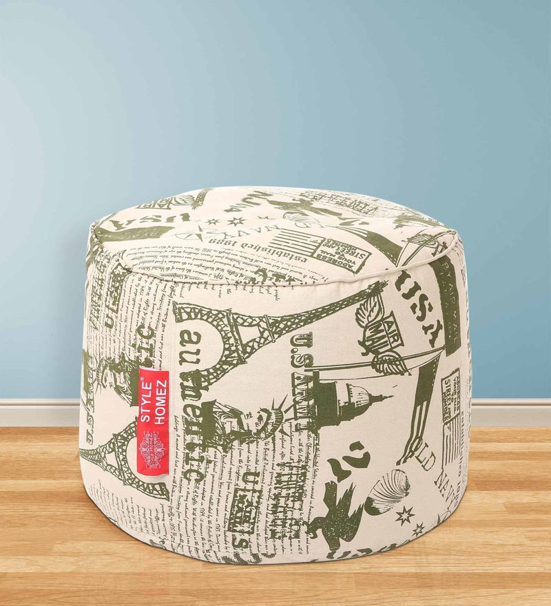 Style Homez Round Cotton Canvas Abstract Printed Bean Bag Ottoman Stool Large with Beans, Heena Color
