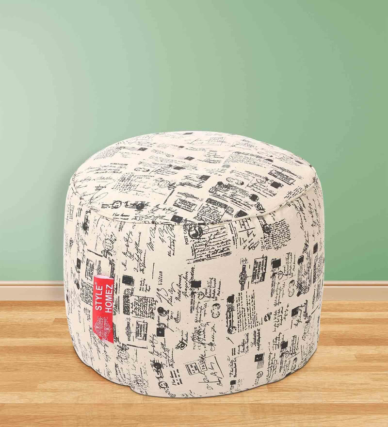 Style Homez Round Cotton Canvas Abstract Printed Bean Bag Ottoman Stool Large with Beans, Light Honey Color