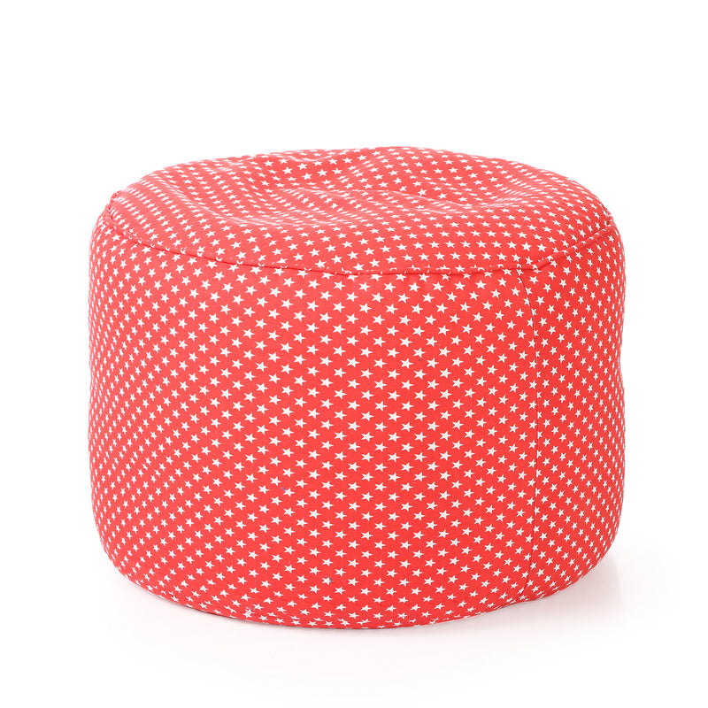Style Homez Round Cotton Canvas Star Printed Bean Bag Ottoman Stool Large Cover Only, Red Color