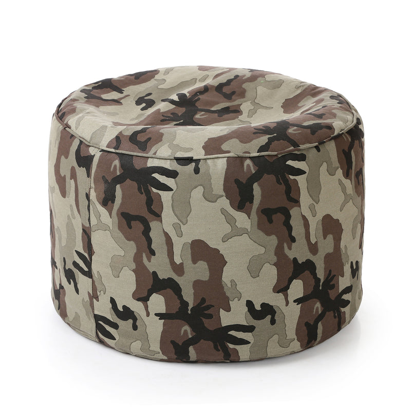 Style Homez Round Cotton Canvas Camouflage Printed Bean Bag Ottoman Stool Large with Beans, Multi Color