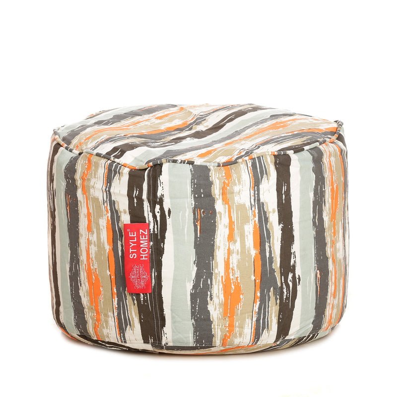 Style Homez Round Cotton Canvas Stripes Printed Bean Bag Ottoman Stool Large with Beans, Multi Color