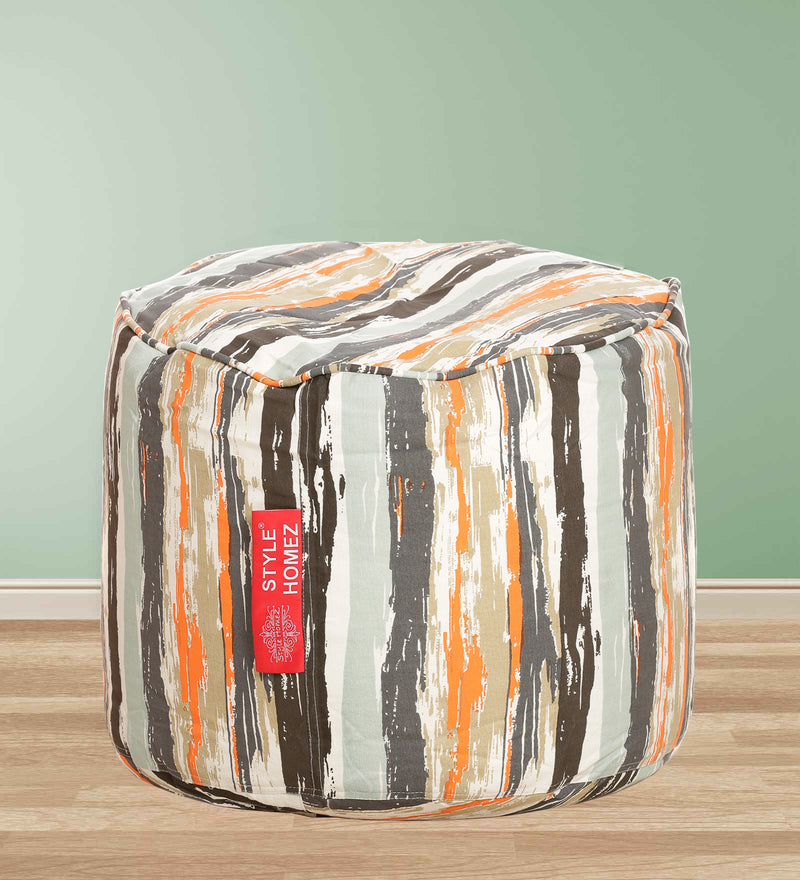 Style Homez Round Cotton Canvas Stripes Printed Bean Bag Ottoman Stool Large Cover Only, Multi Color