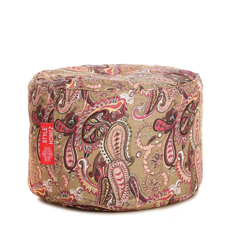 Style Homez Round Cotton Canvas Paisley Printed Bean Bag Ottoman Stool Large Cover Only, Multi Color