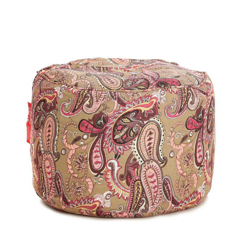 Style Homez Round Cotton Canvas Paisley Printed Bean Bag Ottoman Stool Large with Beans, Multi Color