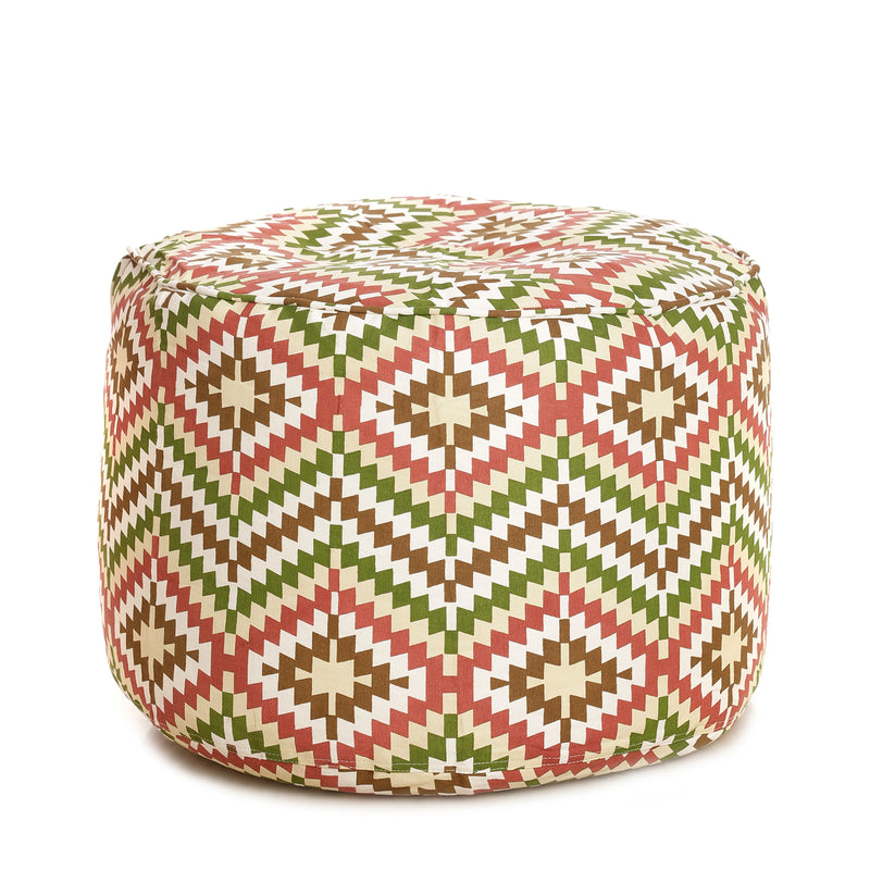 Style Homez Round Cotton Canvas IKAT Printed Bean Bag Ottoman Stool Large with Beans, Multi Color