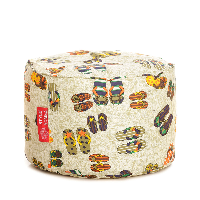 Style Homez Round Cotton Canvas Abstract Printed Bean Bag Ottoman Stool Large Cover Only, Multi Color