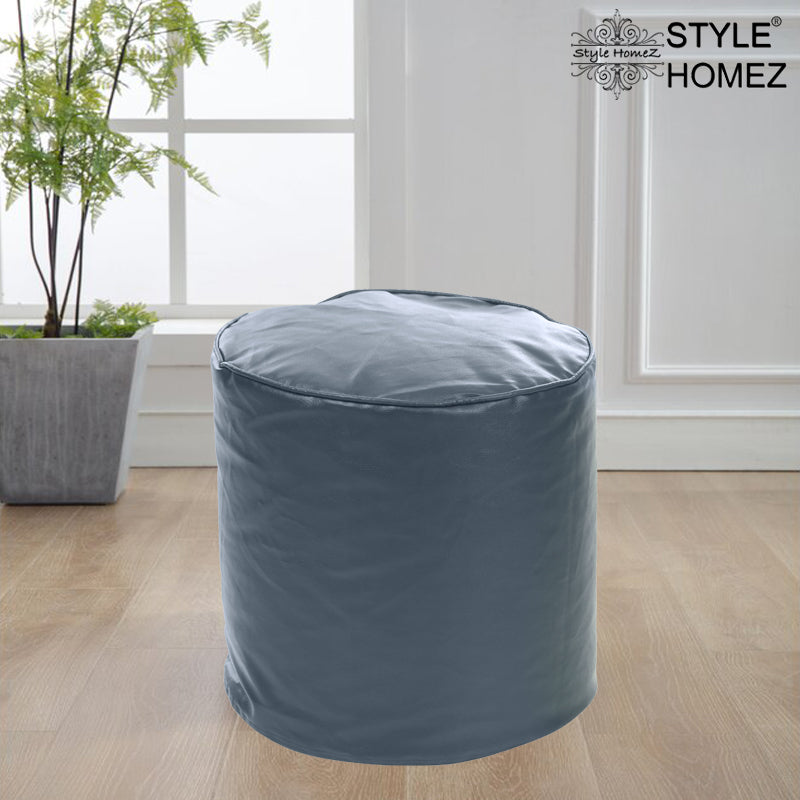 Style Homez Premium Leatherette Classic Poof Bean Bag Ottoman Stool Large Size Grey Color Filled with Beans Fillers