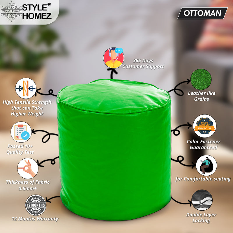 Style Homez Premium Leatherette Round Poof Bean Bag Ottoman Stool Large Size Green Color Cover Only