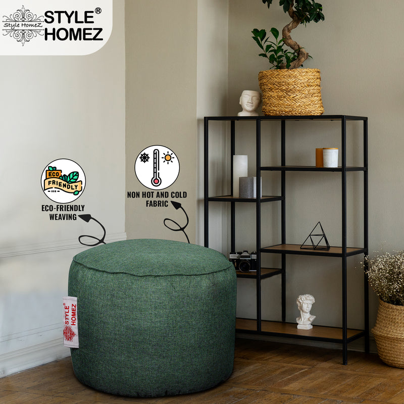 Style Homez ORGANIX Collection, Round Poof Bean Bag Ottoman Stool Large Size Green Color in Organic Jute Fabric, Cover Only
