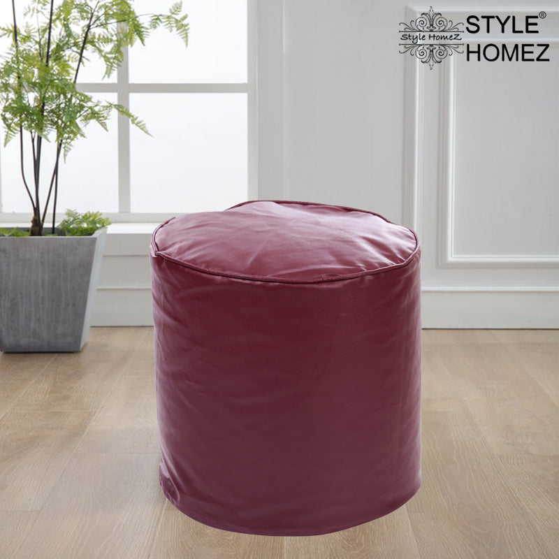 Style Homez Premium Leatherette Round Poof Bean Bag Ottoman Stool Large Size Maroon Color Cover Only
