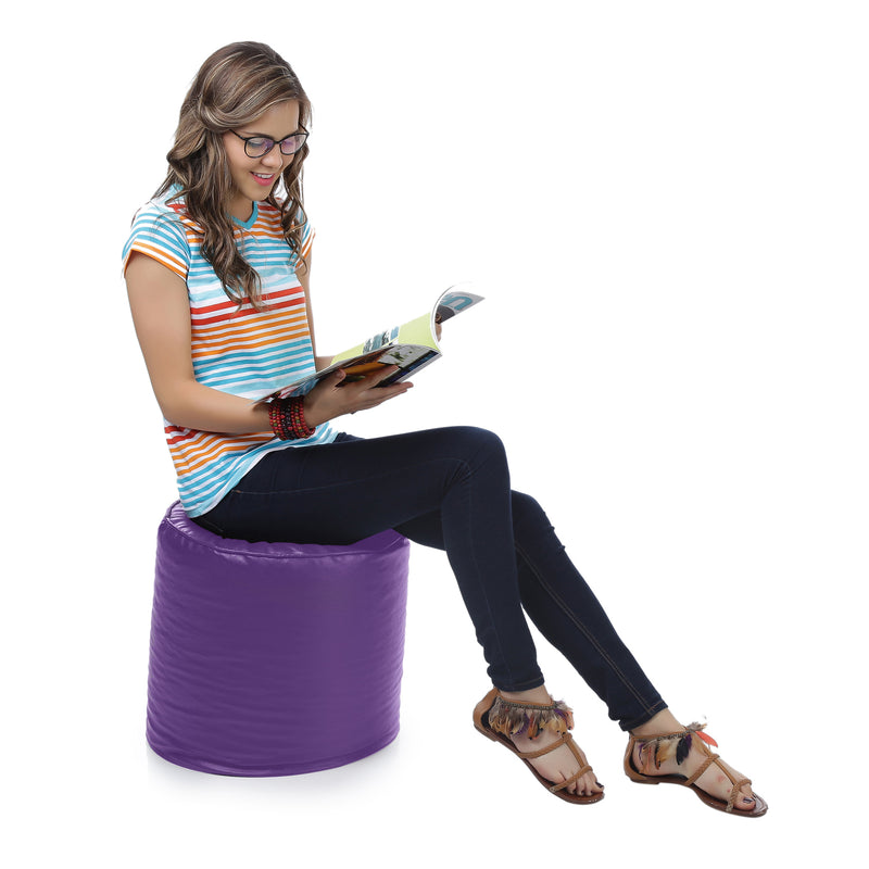 Style Homez Premium Leatherette Classic Poof Bean Bag Ottoman Stool Large Size Purple Color Filled with Beans Fillers