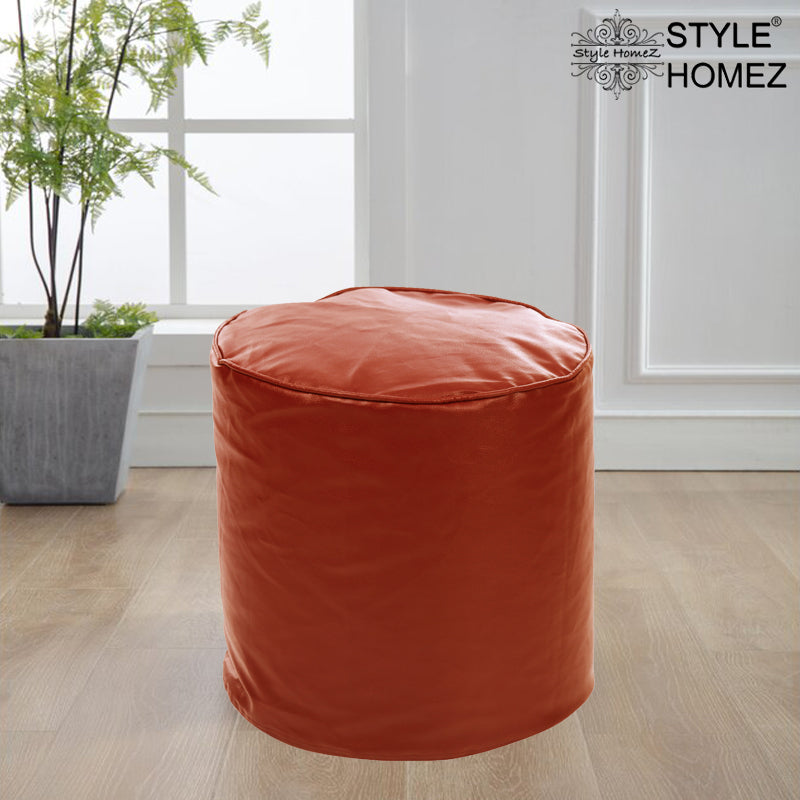 Style Homez Premium Leatherette Classic Poof Bean Bag Ottoman Stool Large Size Tan Color Filled with Beans Fillers