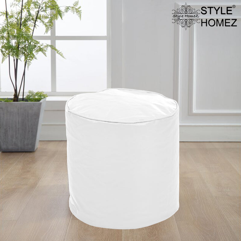 Style Homez Premium Leatherette Round Poof Bean Bag Ottoman Stool Large Size Elegant White Color Cover Only