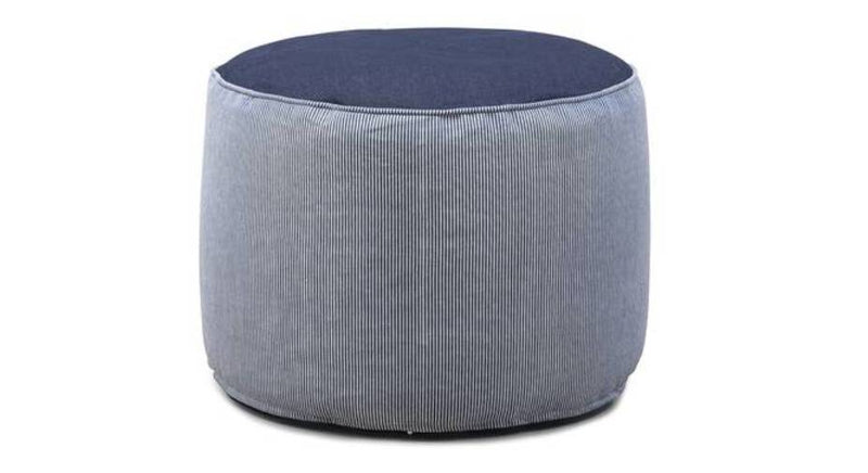 Style Homez PREMIO, Round Ottoman 100% Cotton Canvas Printed Bean Bag Filled with Beans Fillers, XL Size Blue Stripes with Blue Denim Color