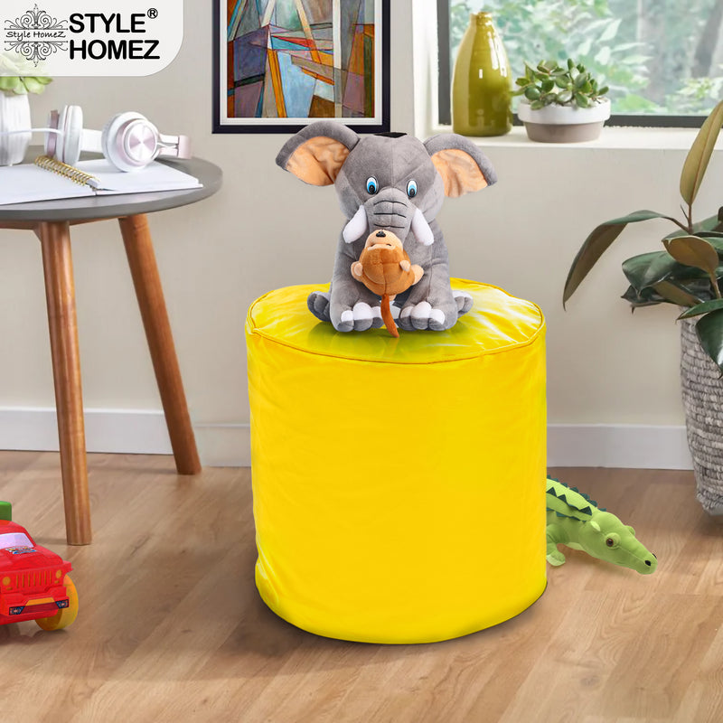 Style Homez Premium Leatherette Classic Poof Bean Bag Ottoman Stool Large Size Yellow Color Filled with Beans Fillers