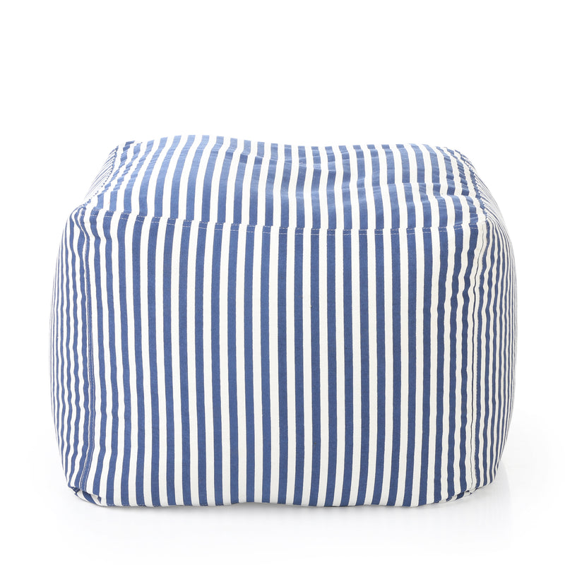 Style Homez Square Cotton Canvas Stripes Printed Bean Bag Ottoman Stool Large Cover Only, Navy Blue Color