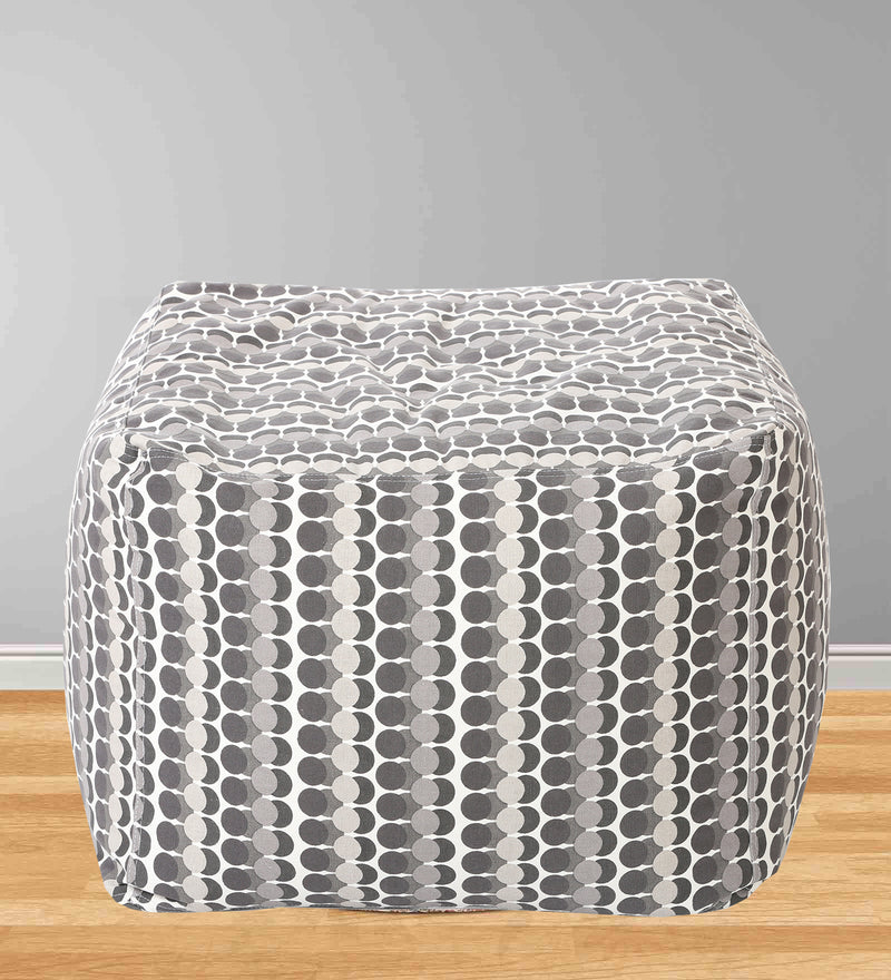 Style Homez Square Cotton Canvas Polka Dots Printed Bean Bag Ottoman Stool Large Cover Only, Grey Color