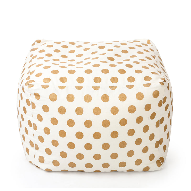Style Homez Square Cotton Canvas Polka Dots Printed Bean Bag Ottoman Stool Large Cover Only, Gold Color