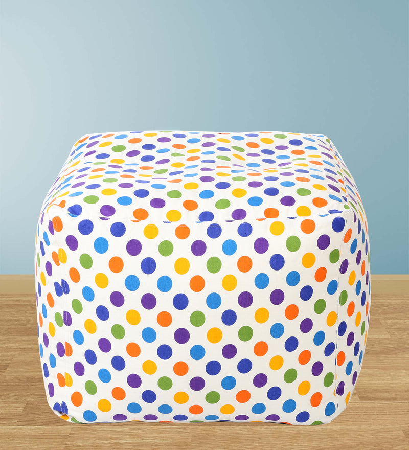 Style Homez Square Cotton Canvas Polka Dots Printed Bean Bag Ottoman Stool Large Cover Only, Multi Color