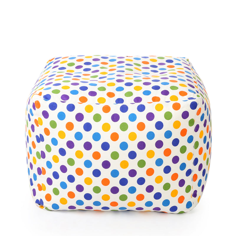 Style Homez Square Cotton Canvas Polka Dots Printed Bean Bag Ottoman Stool Large Cover Only, Multi Color